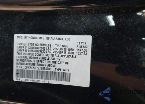 2018 Honda Odyssey Ex-L из США, поврежденный, VIN 5FNRL6H72JB068709